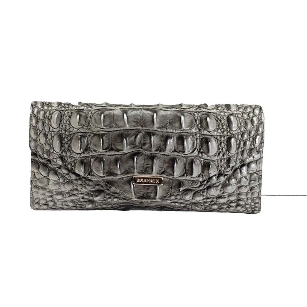Brahmin Melbourne Veronica Trifold Envelope Leather Wallet Steel Gray Silver - Picture 1 of 12